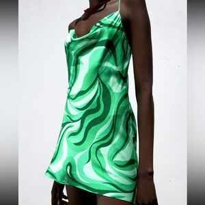 Zara The Safia Green Swirl Mini Dress